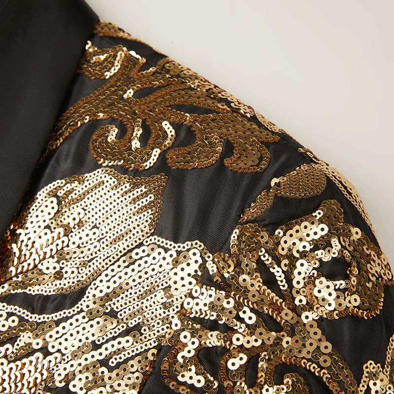 Mens Gold Sequins Suit Jacket Shawl Lapel Slim Wedding Party Blazers Bar Stage Singer Concert Glitter Tuxedo Dress Coat 250304