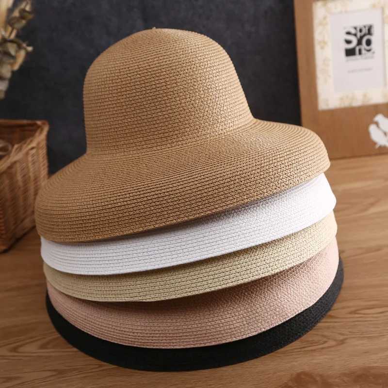 Summer Orange White Big Brim Bucket Hat Str Hat French Hepburn Hood Childrens Hat Sun Hat Sunscreen Beach HatXJ250304