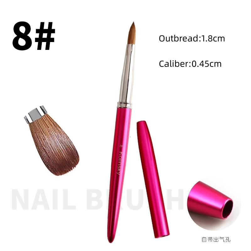 Kolinsky Acrylic Nail Art Brush Wood Handle Nail Art Mink Brush Gel Builder Nail Tools Manicure Brush Drawing Tools Size 8-18 250304