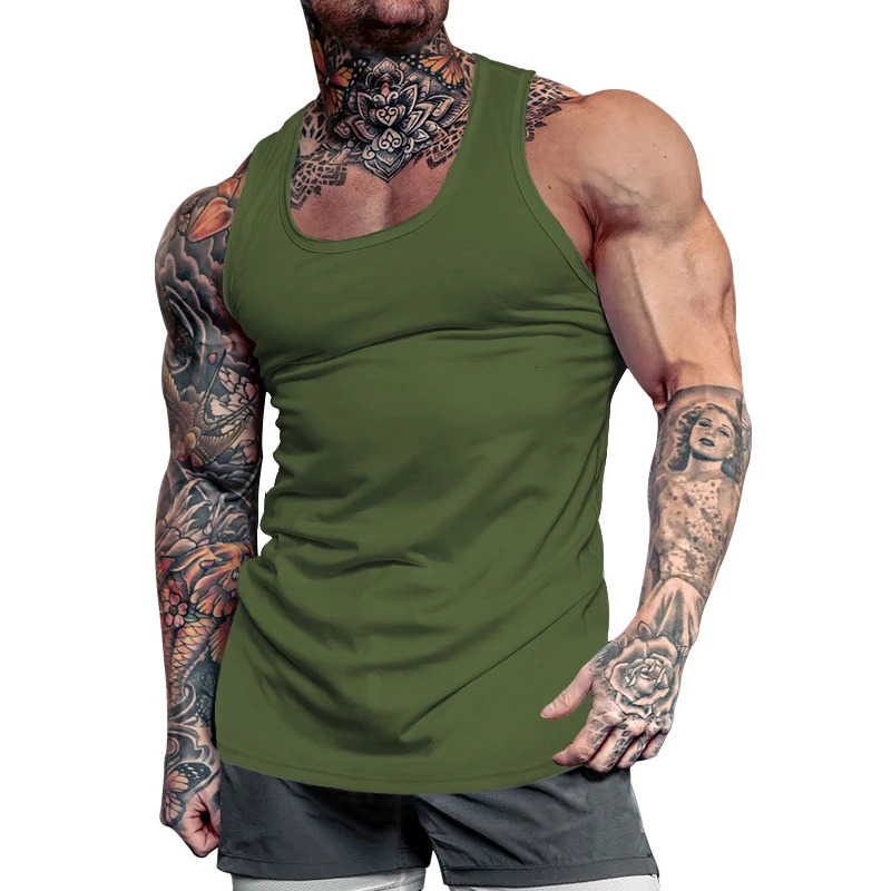 Mens Summer Burst American Bodybuilding Fitness Tank Top Solid Color Comprehensive Training Sports Undershirt 250304