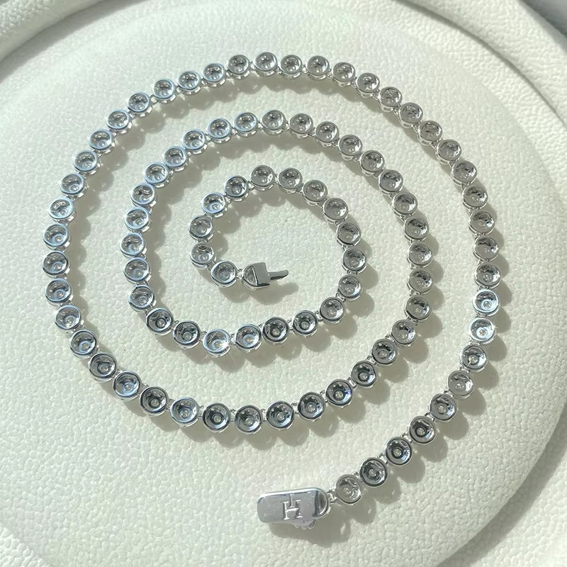 Iced Out 5mm Round Tennis Cluster k Chain Sterg Sier Moissanite Dia Necklace for Men Women
