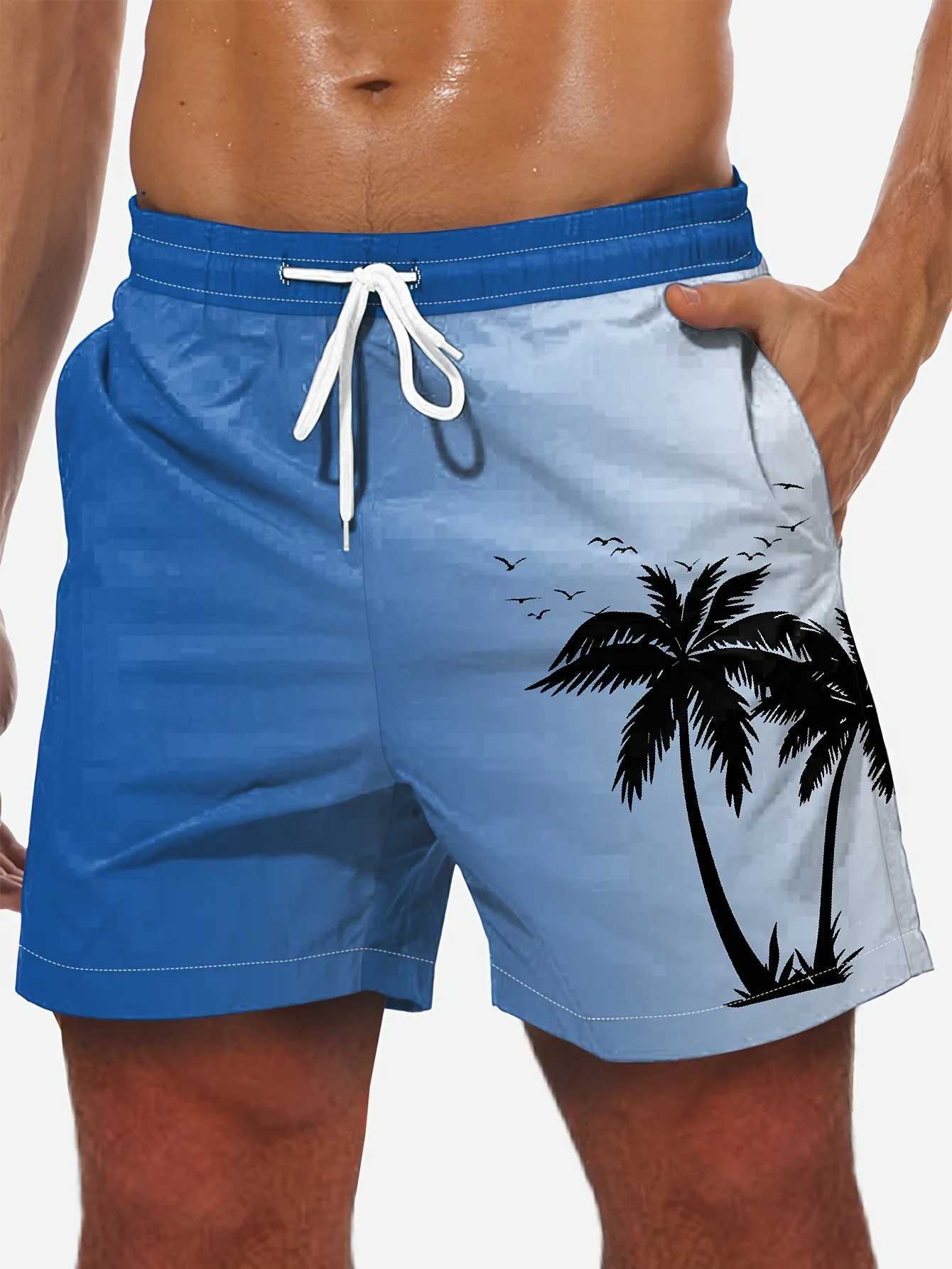 Mens Loose Beach Shorts Drawstring Quick Dry Coconut Tree Shorts For Summer Women Men 3D Print Casual Oversized Sport ShortsT250304