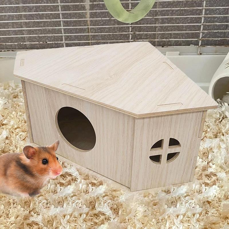 Wooden Hamster House Small Animal Habitat Wooden Hide Hut Playground Small Animal Habitat Sturdy Natural Pet Supplies For