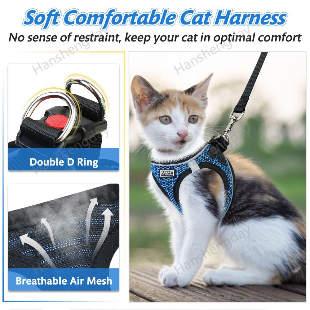 Cat Harness and Leash Set,Escape Proof Kitten Vest for Walking,Adjustable Soft Mesh Harness,Easy Control with Reflective Strips