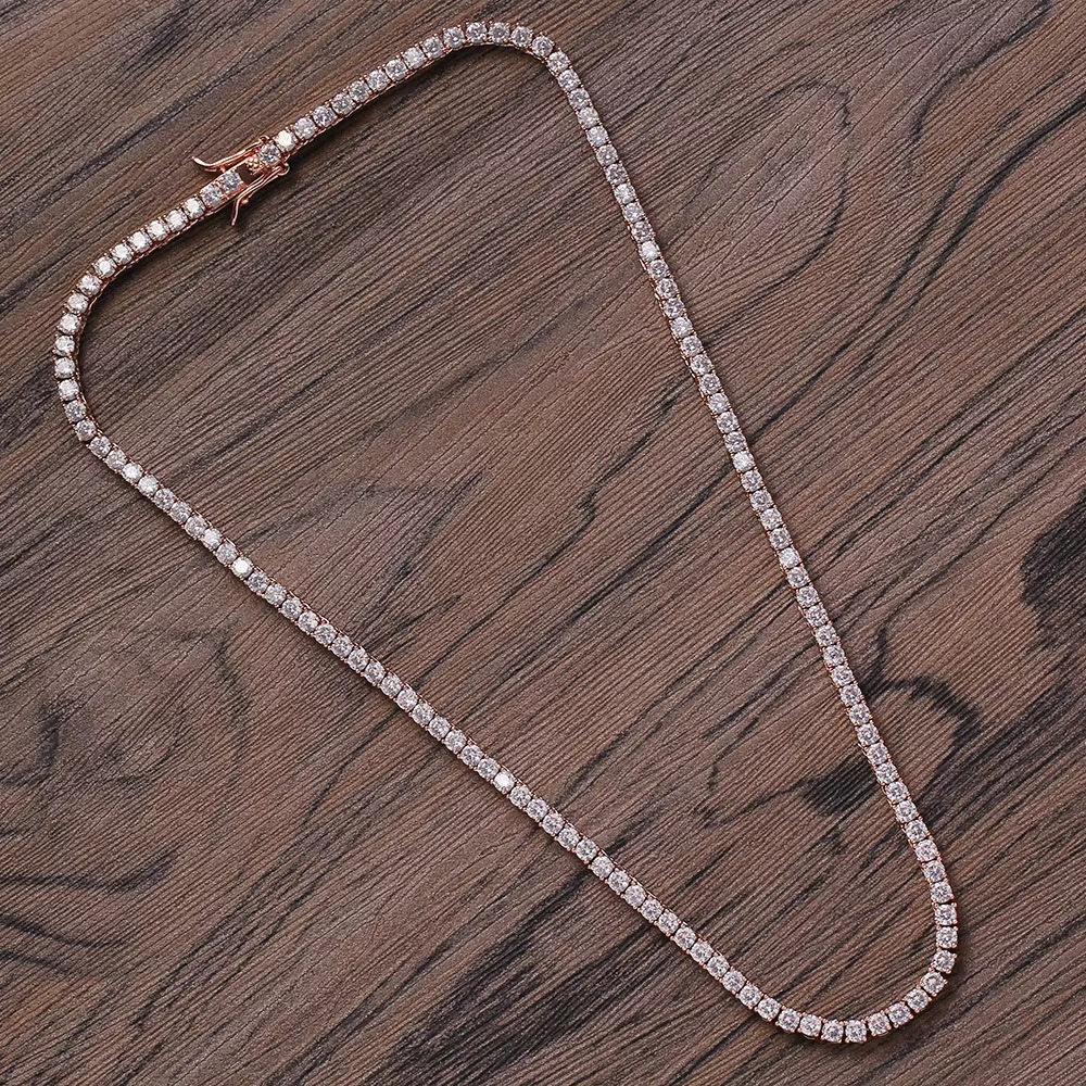 Dia Vvs Rose Gold Pure Sterg Sier 2mm Wholesale Tennis Moissanite Chain k Necklace
