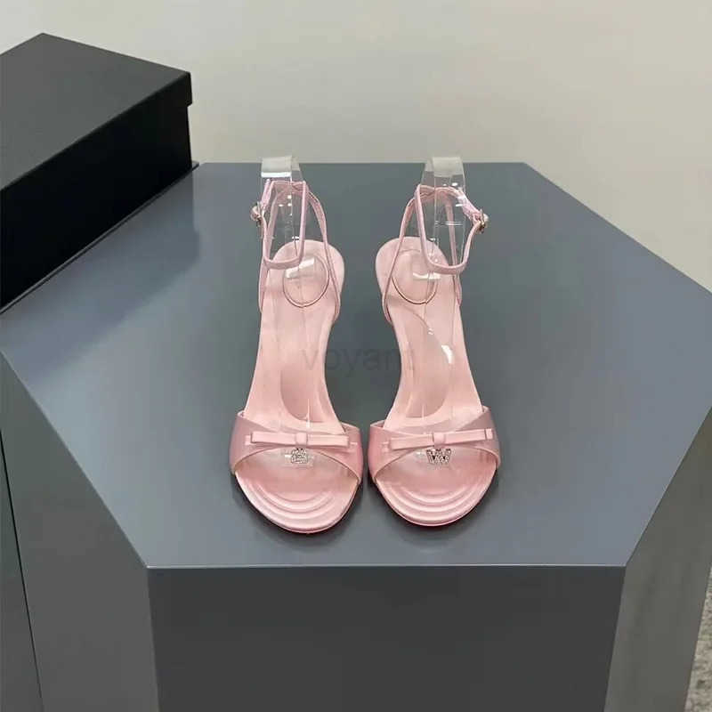 Wens High Heel Sandals 2024 New Elegant Satin Summer Lady Pumps Fem Ankle Straps Thin H Open Toe Sandals Z250304