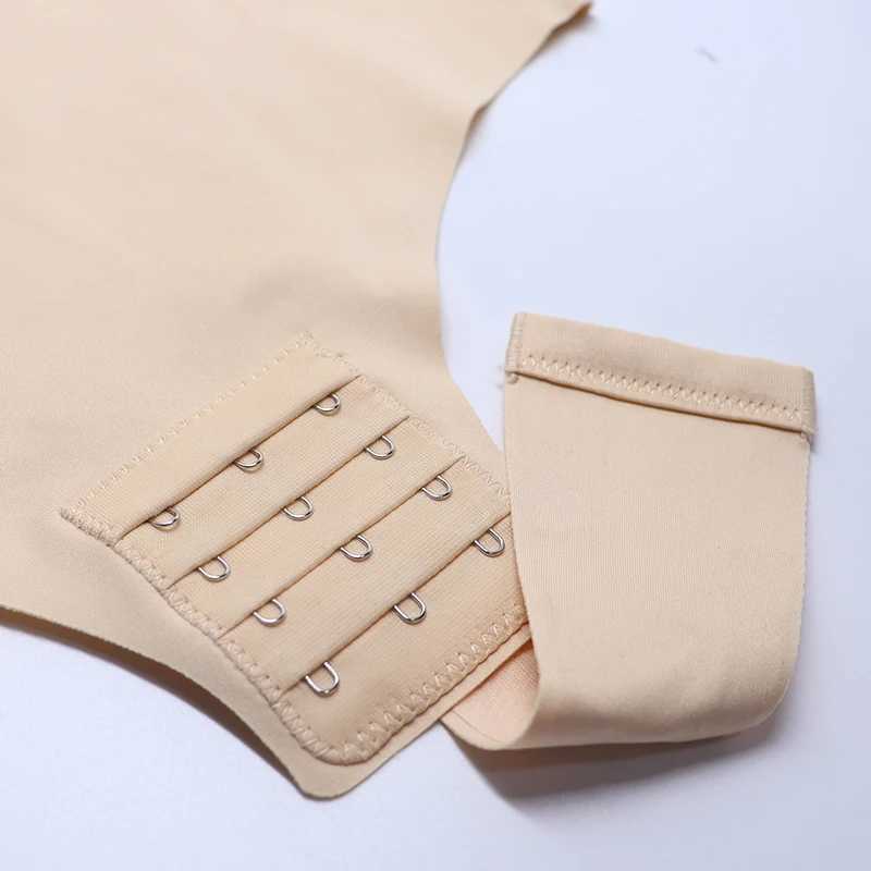 Seamless womens one-piece solid bodysuit with adjustable shoulder straps 4 rows and 3 buttons crotch areaXJ250304