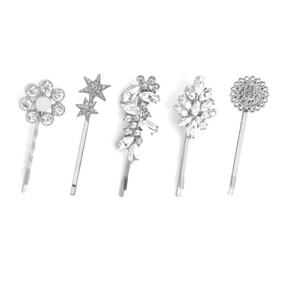 Barrettes Hairpins For Women Metal Gold Rhinestone Gems Side Clip Word Folder Hairpin Fine Jewelry Elegant Bridal Wedding Accessories