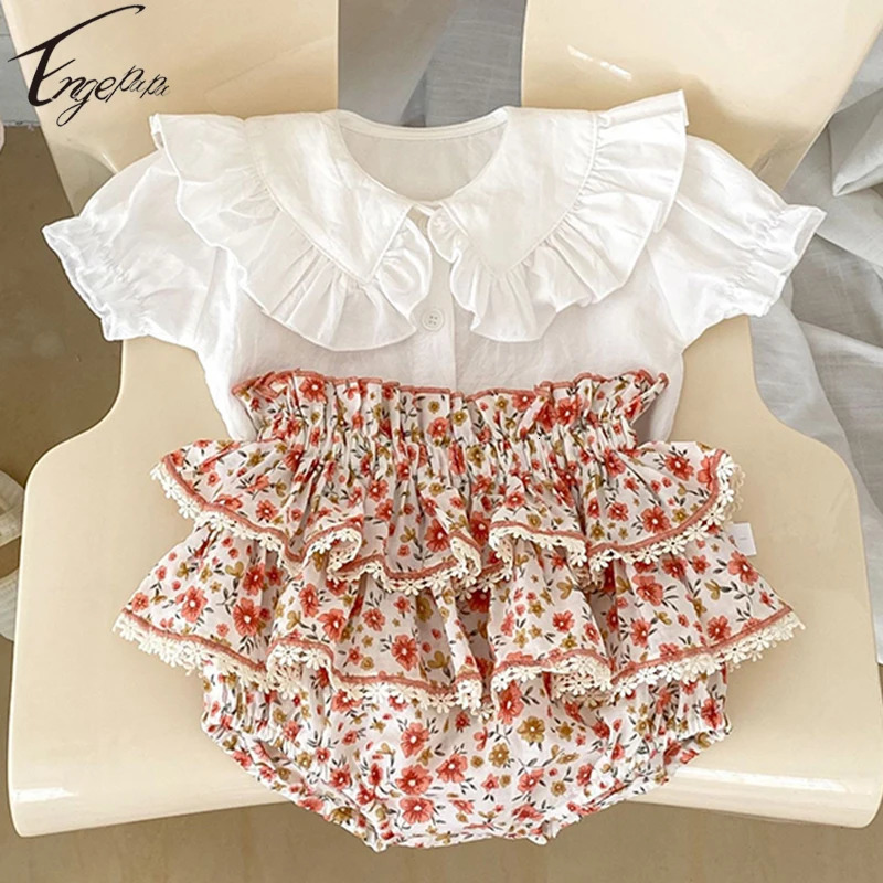 Baby Girls Suit Short Sleeves TopBread Shorts 2pcs Toddler Girls Floral Printed Casual Suit Princess Girls Summer Clothes 250304