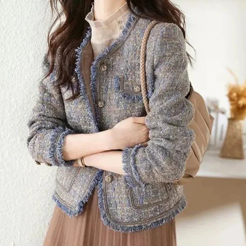 Mixtures Jacket Woman Loose Splicing In Korean Style Clothing Cotton Wool Blend Coat for Women Medium Fashion 2024 Novelty 250225