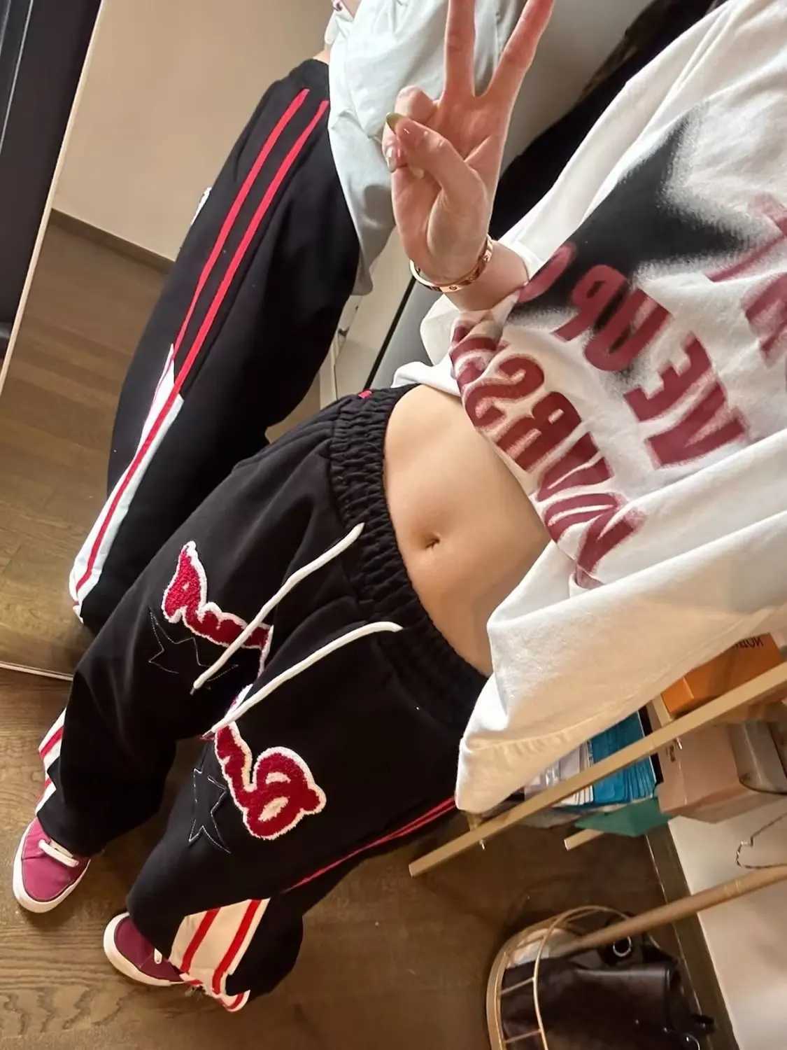 Summer American retro sports pants men and women star letters casual sweatpants High street fashion brand loose straight pantsXJ250303