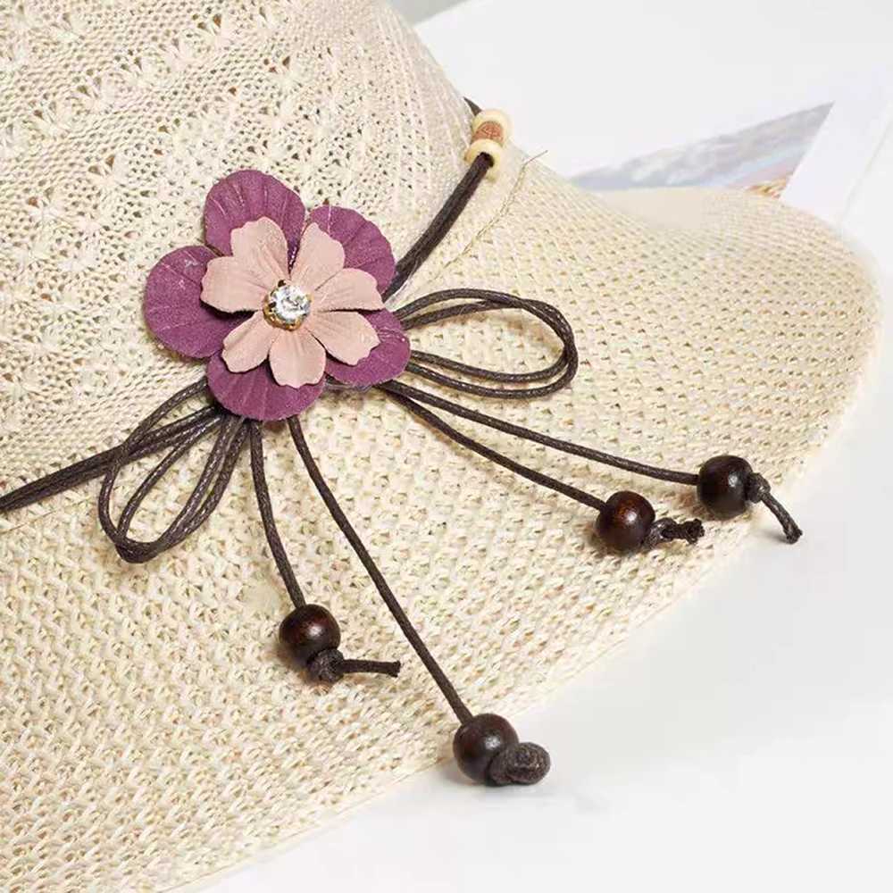 2024 Summer Women Bow Flowers Str Hat Outdoor Sun Sunscreen Collsible Beach HatXJ250304