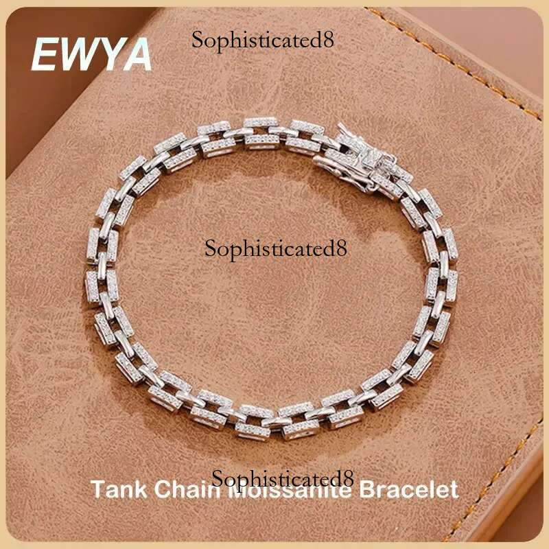 EWYA Designer Tank Chain Moissanite Bracelet for Women Party Wedding Fine Jewelry S Sterg Sier Dia Bracelets