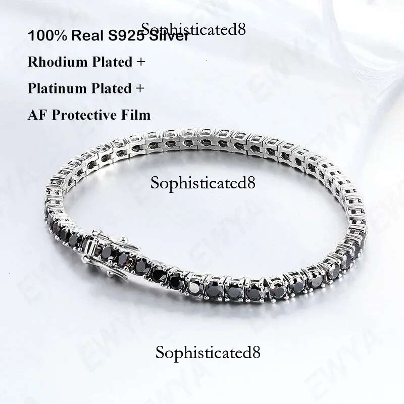 EWYA GRA Certified Real 3/4/5/6.5MM Full Black Moissanite Tennis Bracelet for Women Men S Sier k Bracelets Fine Jewelry