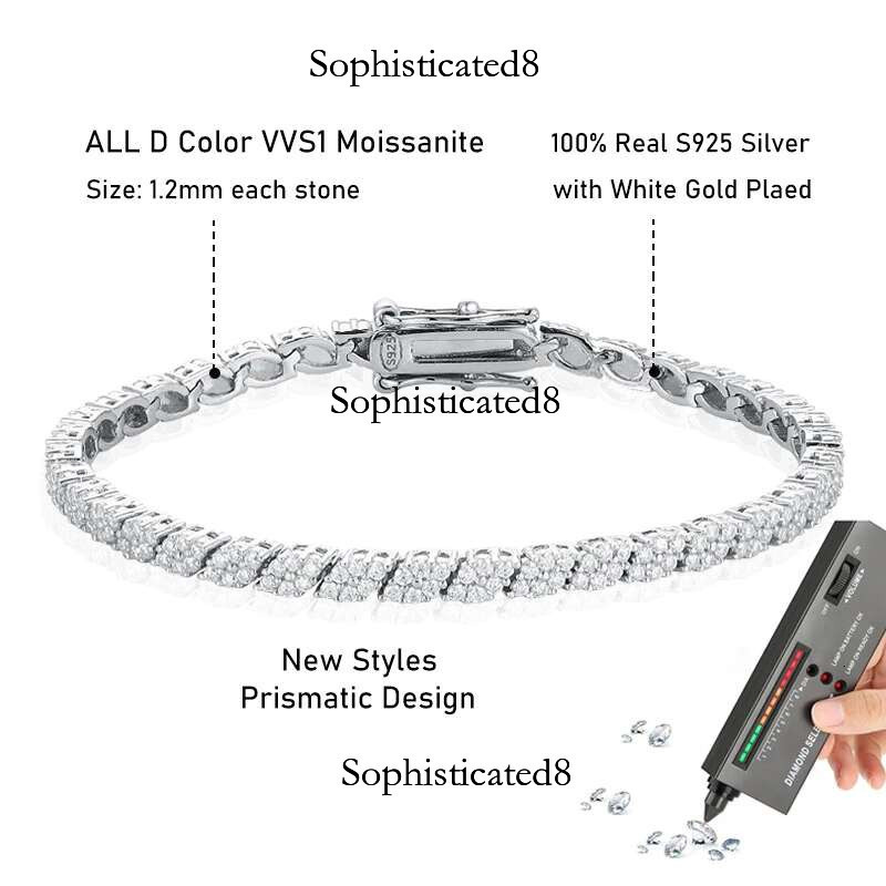 Tezzc New style Rhombus 1.2mm Full Moissanite Tennis Bracelet For Women Men S Sterg Sier Dia k Chain Bracelets