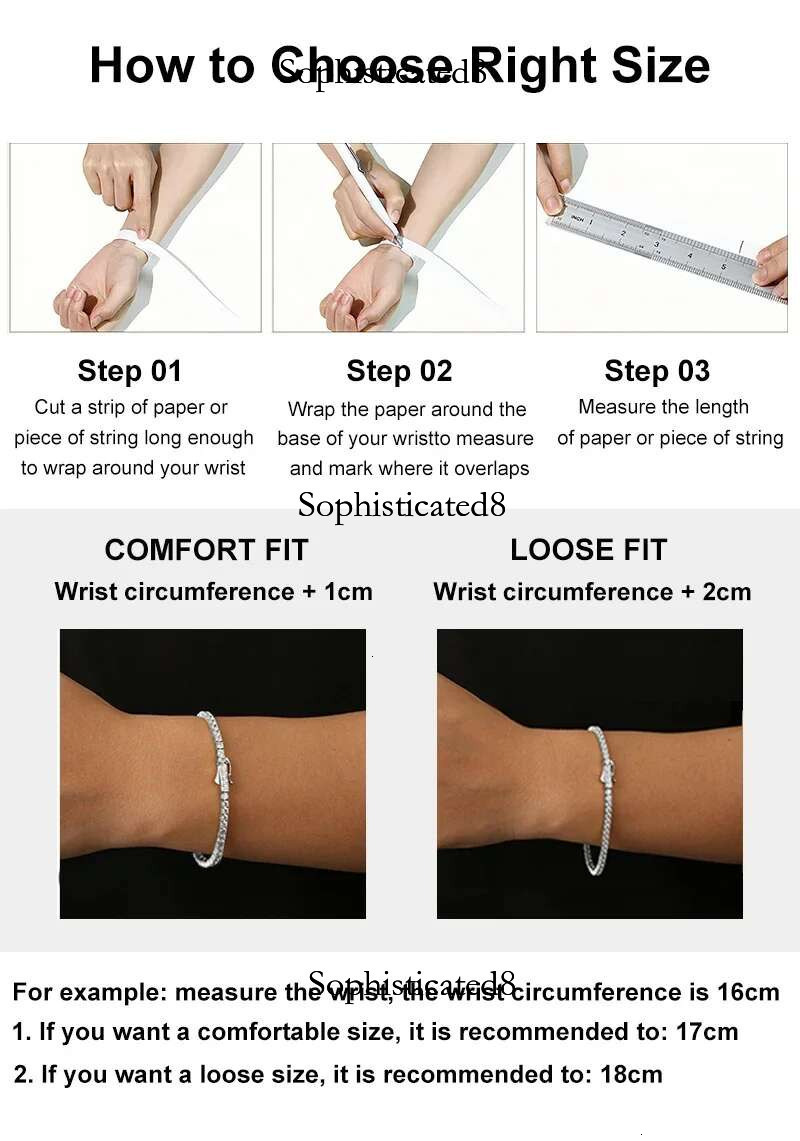Tezzc 2mm 3mm 4mm 5mm Moissanite Tennis Bracelet Sterg Sier with White Yellow Rose Gold Plated Bracelets for Women Man