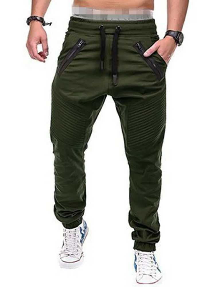 Mens Pocket Long Pencil Pants Summer Low Elastic Waist Drawstring Zip Casual Slim Male Striped Harem Trousers BSD-8812XJ250303