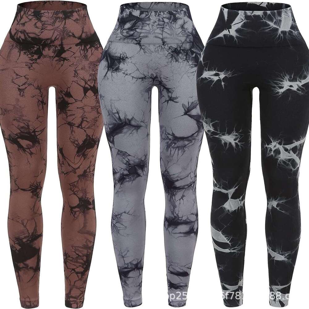 Internet celebrity high waisted tie dyed hing quick drying fiess running breathable peach hip lifting compression training nine point yoga pants, 2025