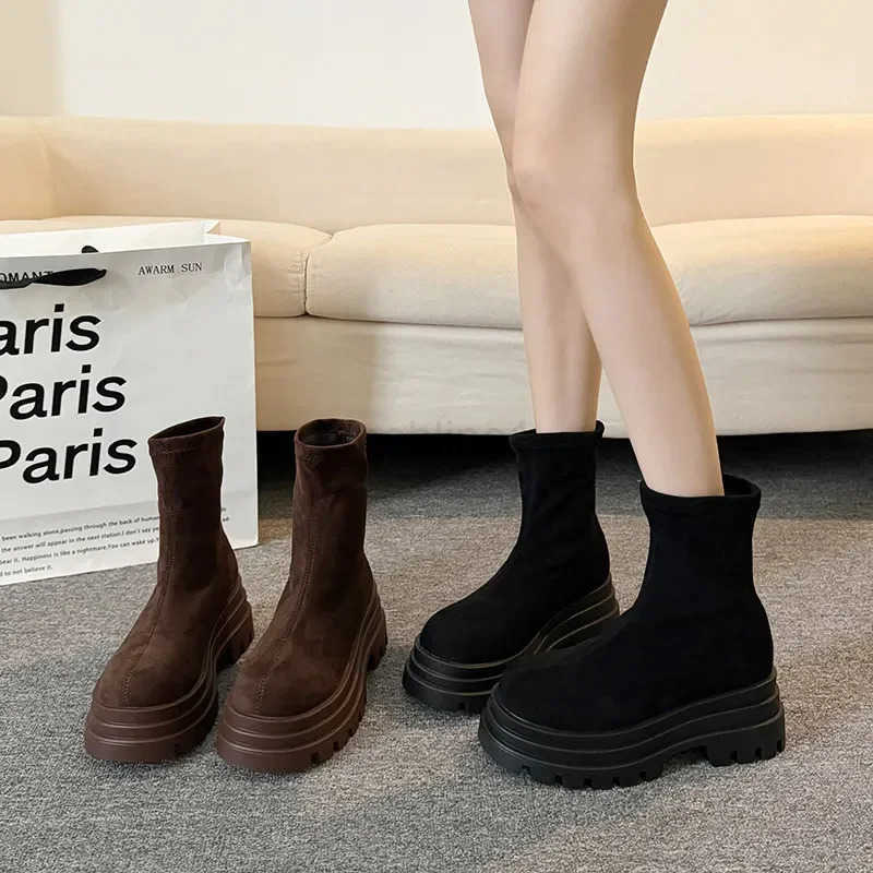 Vintage Winter Wen Ankle Boots Fion Slip On Knight Long Booties Platform Square H Botas De Mujer Z250304