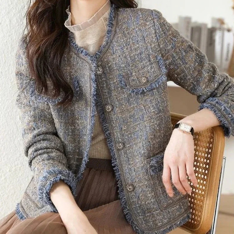 Mixtures Jacket Woman Loose Splicing In Korean Style Clothing Cotton Wool Blend Coat for Women Medium Fashion 2024 Novelty 250225