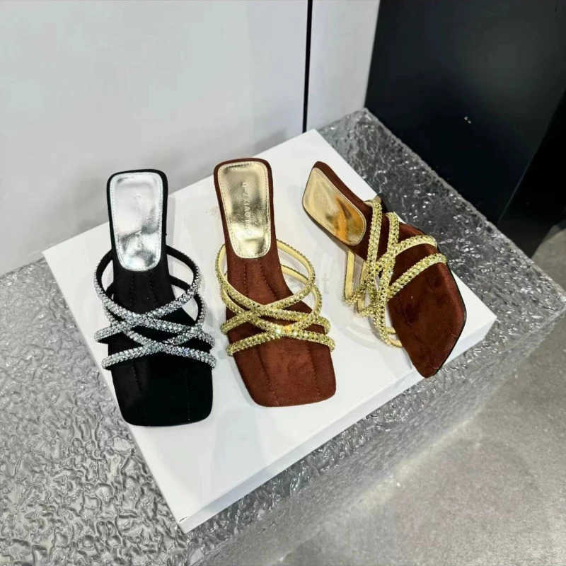 Luxury Rhine Wen Shoes 2025 New Korean Fi Wens Leopard Print Slippers Fiable Outer Wear High Heel Slippers Z250304