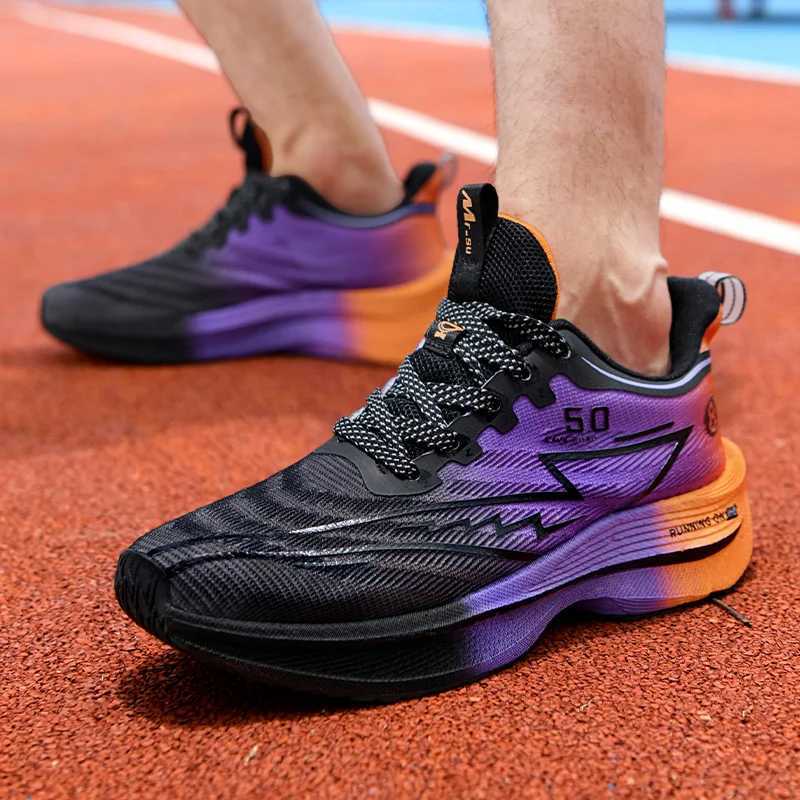 Mens Shoes Carbon Plate Cushioning Road Running Shoes Fashionable Printed Lace Up Tennis Shoes Non-slip Breathable Sports Shoes Z250304