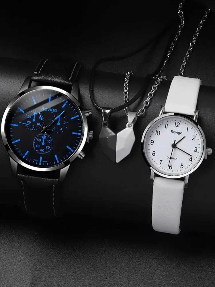 4pcs Fashion Versatile Creative Personalized Men and Women Couple Quartz with Pendant Necklace Combination SetXJ250304
