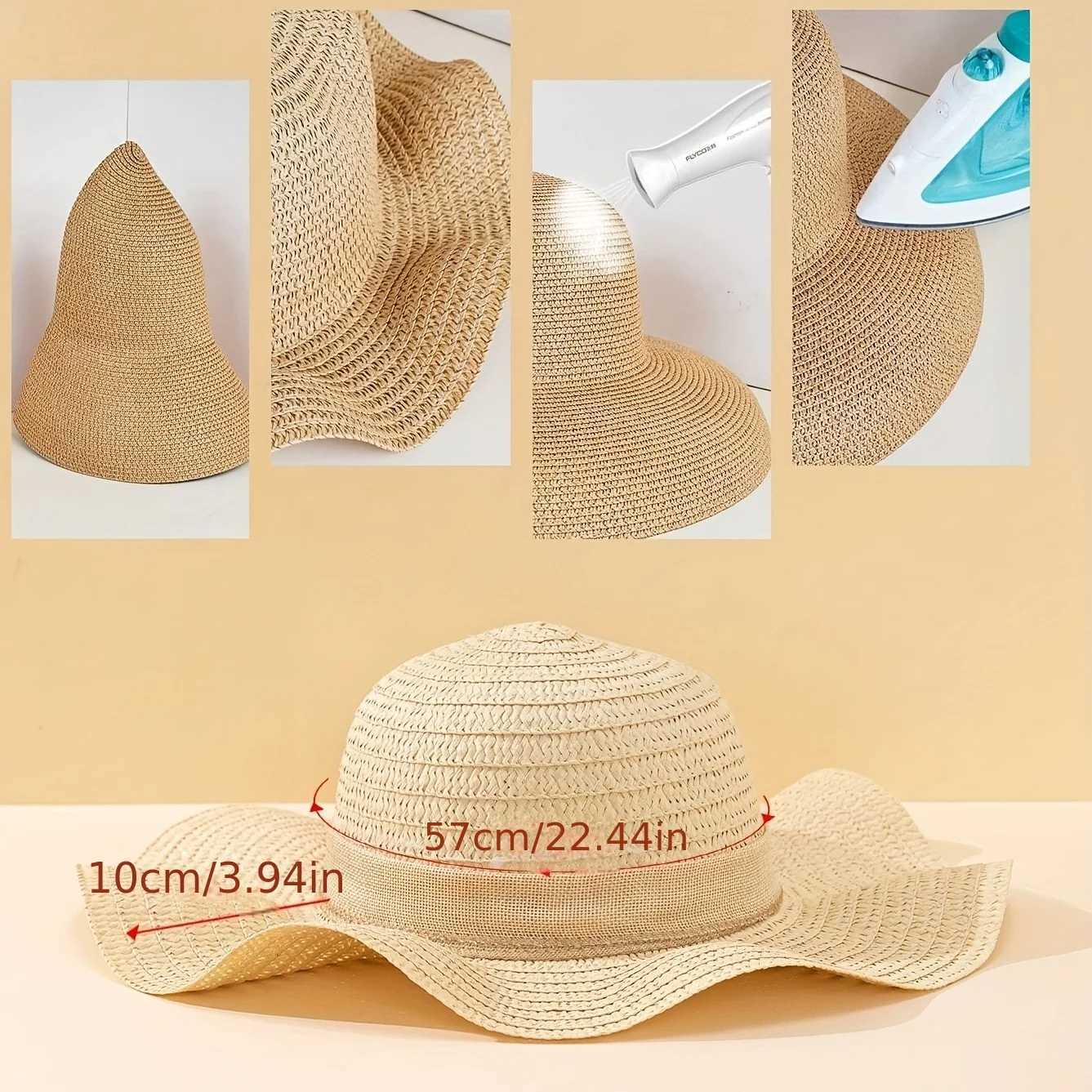 1 piece of womens oversized Brim Str hat womens summer sun hat large Brim sea hat bow beach hat suitable for sun protectionXJ250304