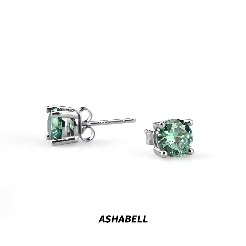 Ashabell Fashion Unisex S Pass Tester Moissanite Stud Earrings Bg Dia Screw Back Blue Green