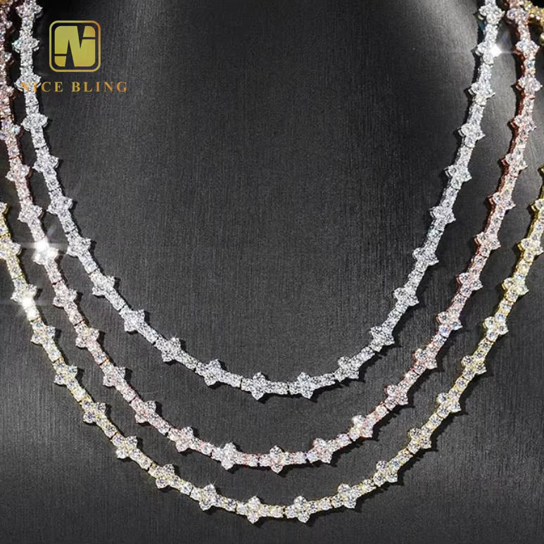 4mm Wholesale Price Sterg Sier Hip Hop Jewelry Necklace Iced Out VVS Moissanite Dia Cross Tennis Chain