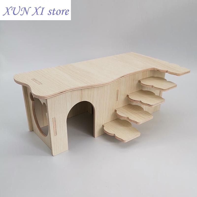 New Hamster Wooden Hideout Dwarf Hamster Hut with for Windows Small Animal Detachable House Habitat Decor for Hosehold Pets