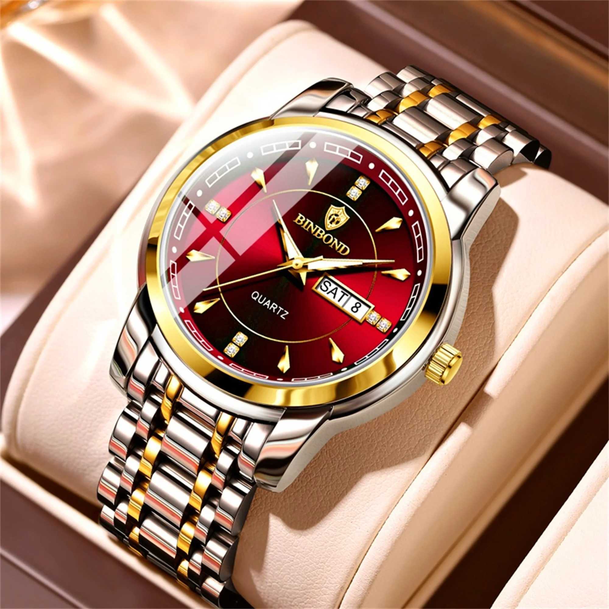 Busin Fashion Mens 30M Waterproof Calendar Date Function Rhinestone Stainl Steel Str QuartzXJ250304