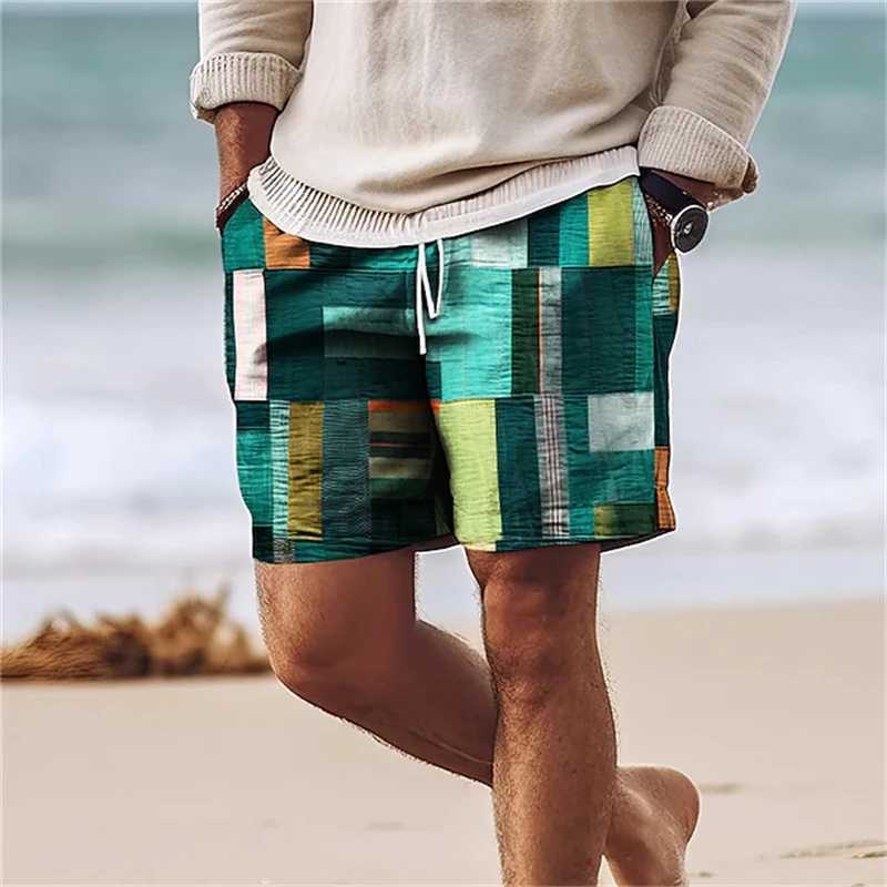 Classic Plaid Checkered 3D Print Mens Board Shorts Summer Gym Fitness Sports Short Pants Comfort Hawaii Swim Trunks Beach ShortsT250304