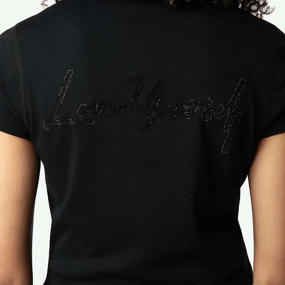 Love Yourself Hot Dia Letter Women T-Shirt Summer V-Neck Short Sleeve Lady Pullover Vintage Classic Casual Femme Top
