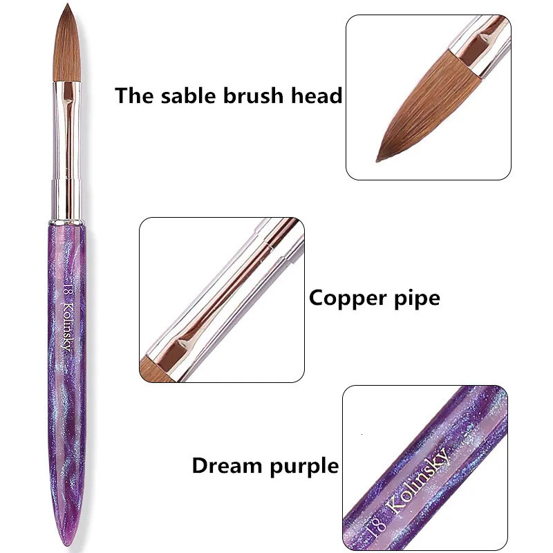 1Pc Purpie Kolinsky Nail Art Brush Acrylic UV gel Extender nail polish Painting Brush Nail Art Brush 250304