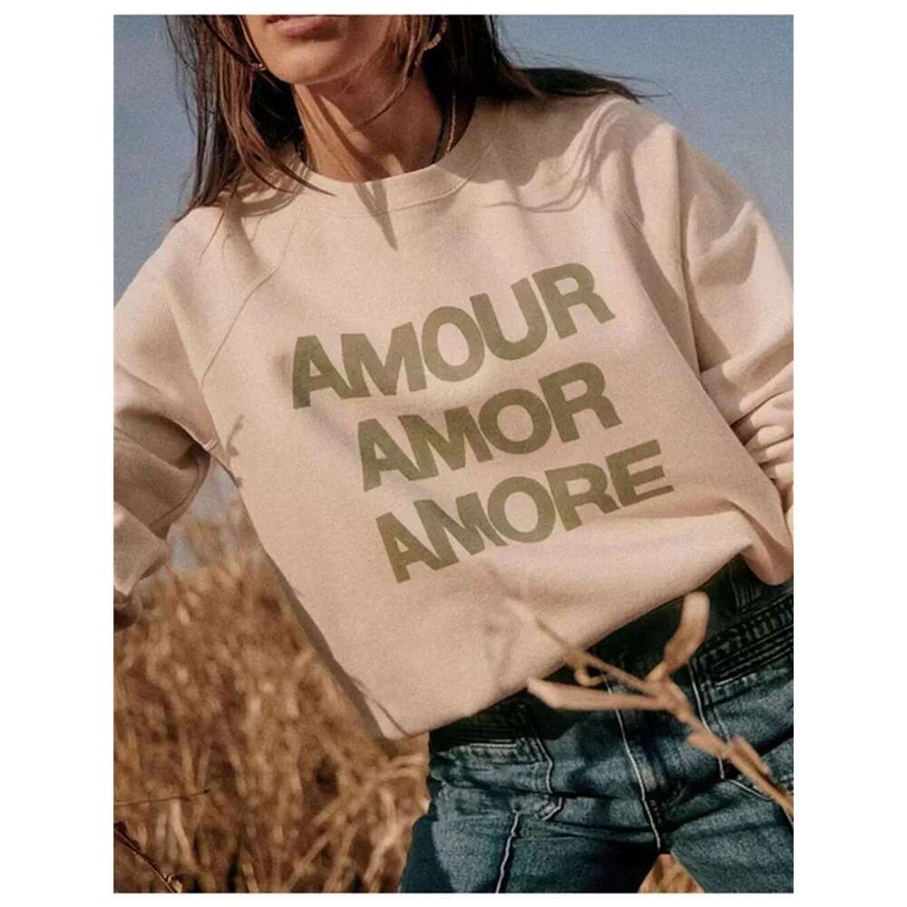 Cotton Sweatshirt Women's Letter Stripes Print Top 2025 New O-Neck Long Sleeve Female Loose Pullover Early Spring