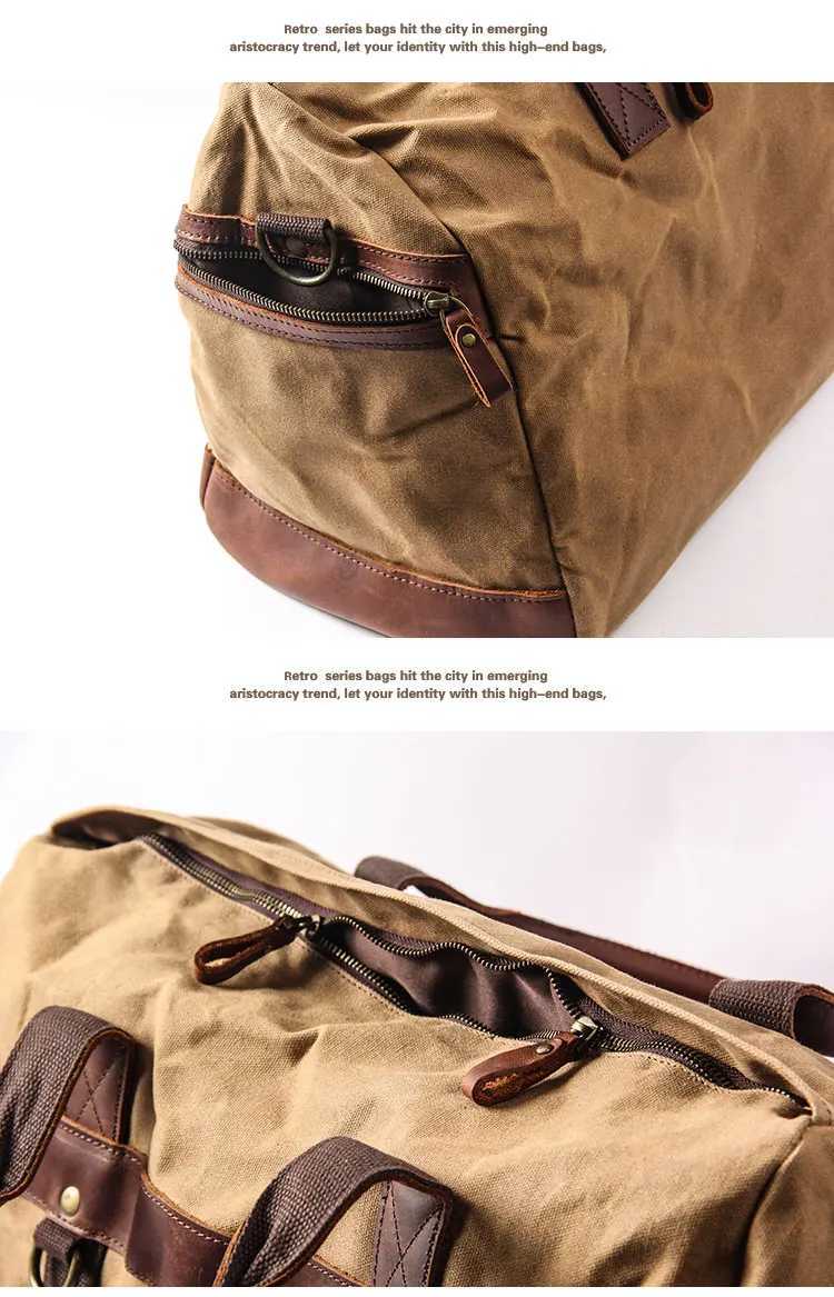Waterproof Batik Canvas Leather Mens Travel Bag Handbag Vintage Mens Luggage Weekend Overnight Y250304
