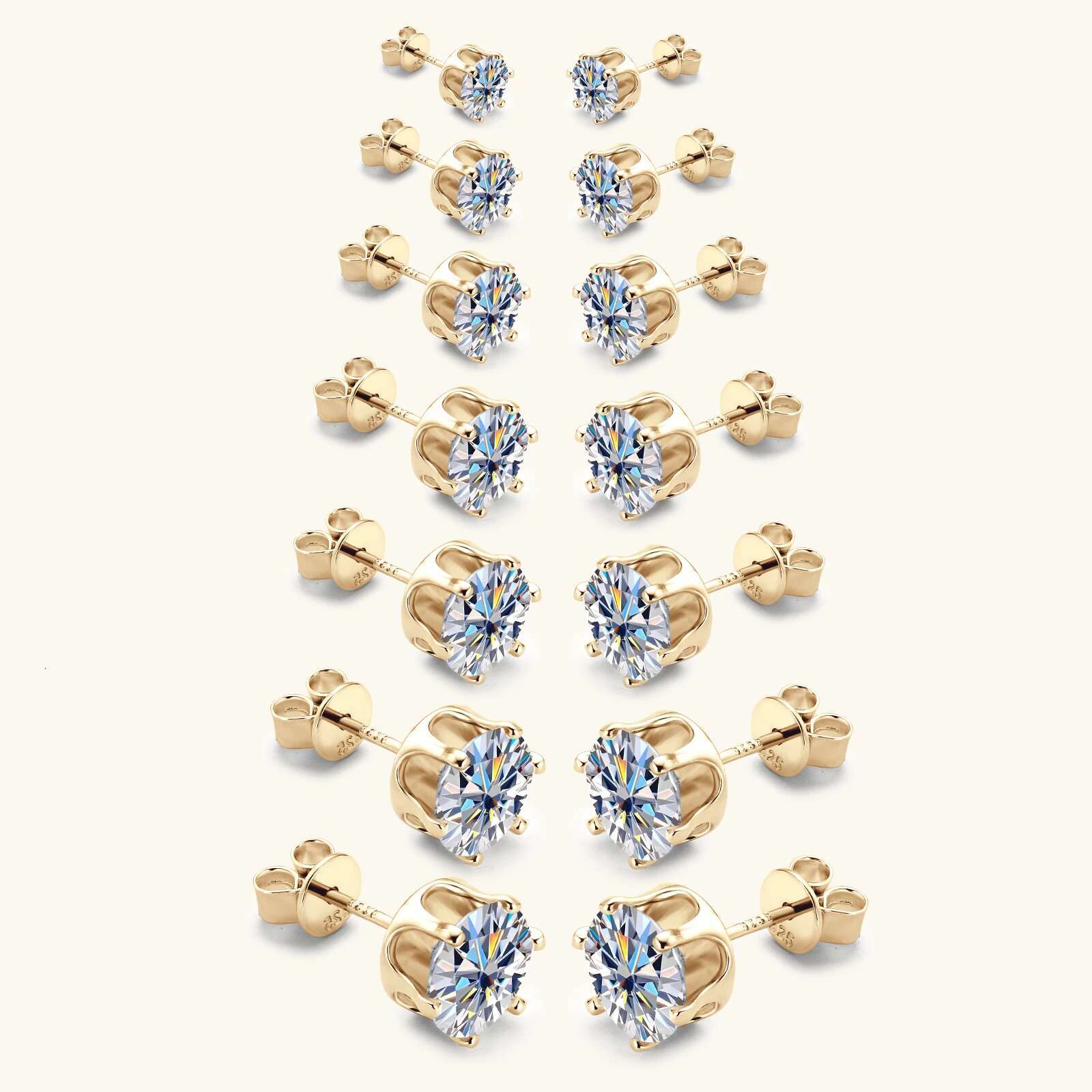 0.1-3 Carat Moissanite Stud Earrings for Women Men D Color Lab Created Dia Earring Sterg Sier Ear Piercing Jewelry