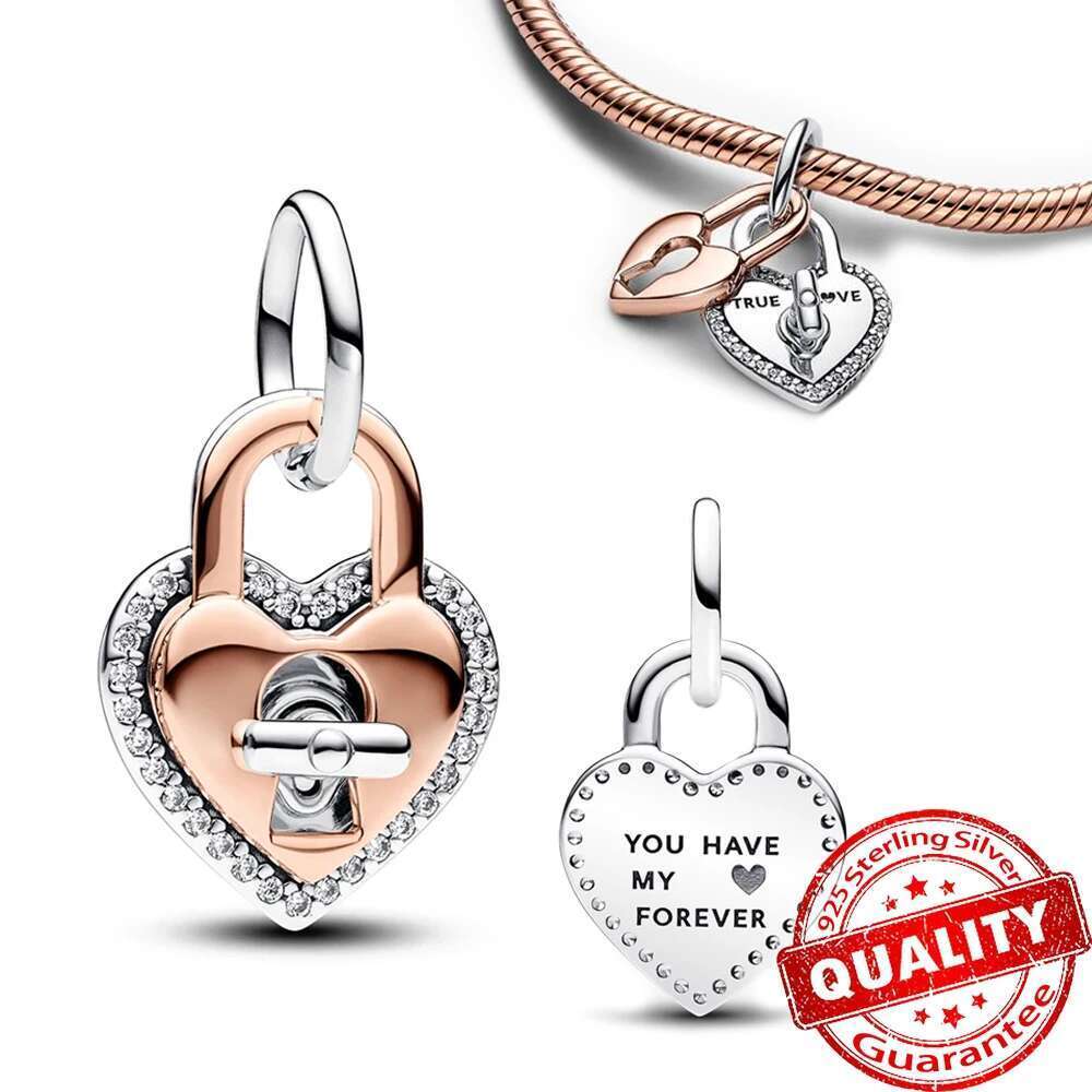 925 Sparking Rose Gold Pave Triple-row Beads Pink Gem Entwined Hearts Charm Fits sterling silver Bracelet For 925 Sterling Silver Necklace DIY For Wom