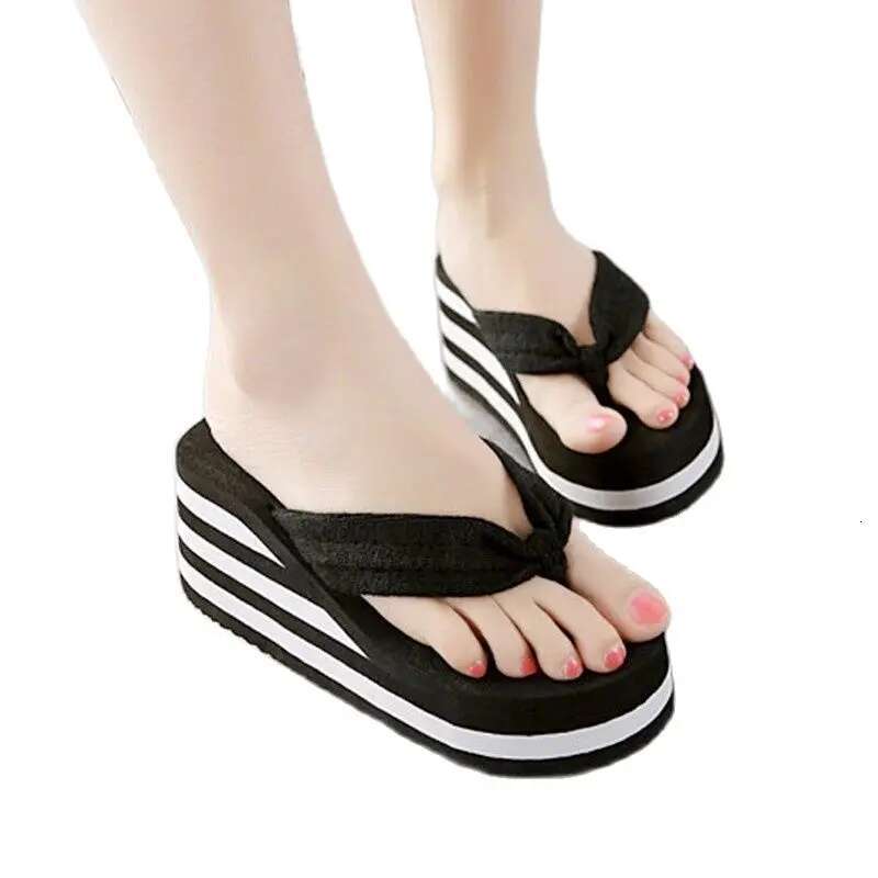 Platform Sandals Wedged Women Flip ps Open toe High Heels Slippers Summer Beach Outdoor Wedges Slides Black Home Shoes