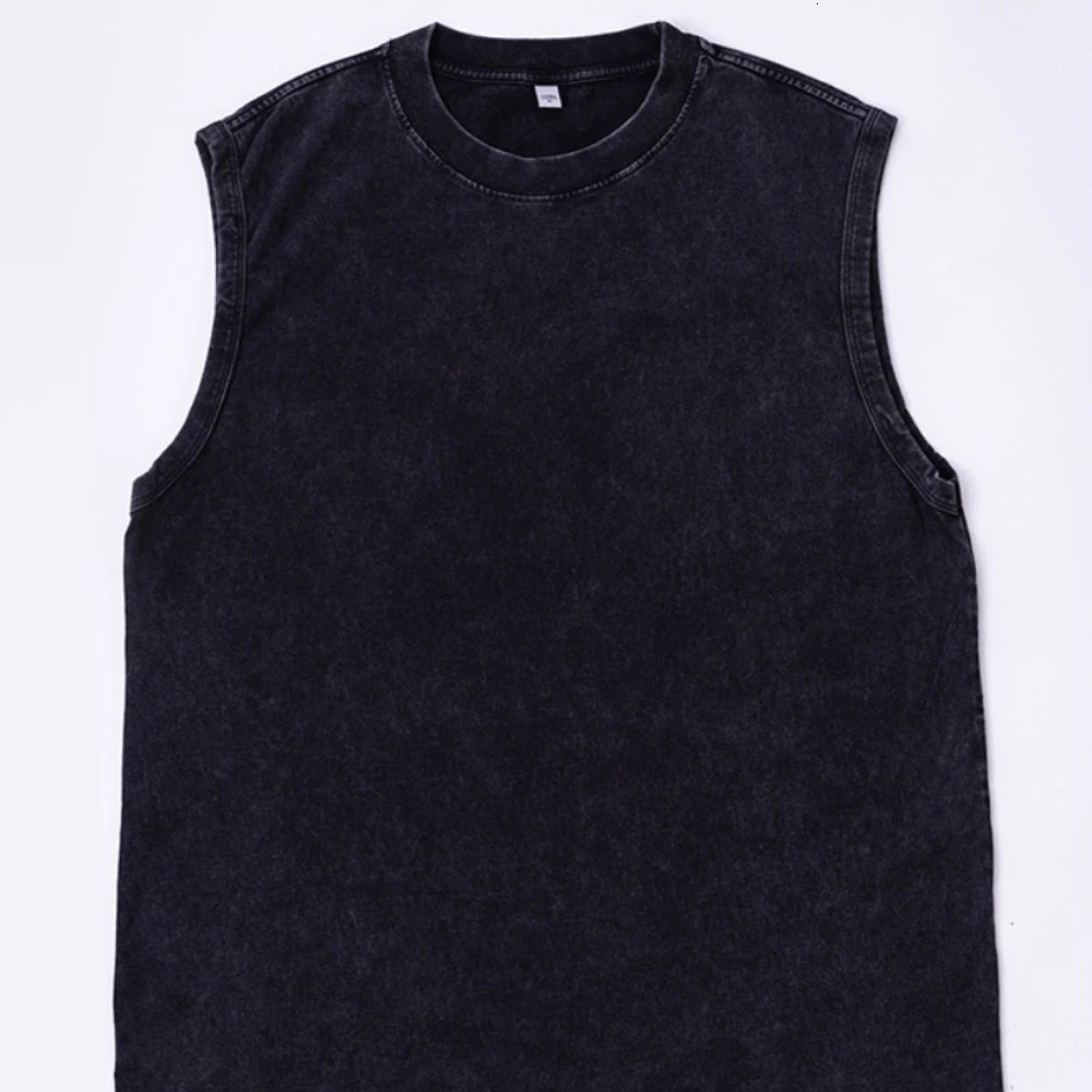 230gsm Cotton Distressed Casual Sports Vest Summer American Retro O-neck Solid Sleeveless T-shirt Unisex Fashion Loose Vests 250304