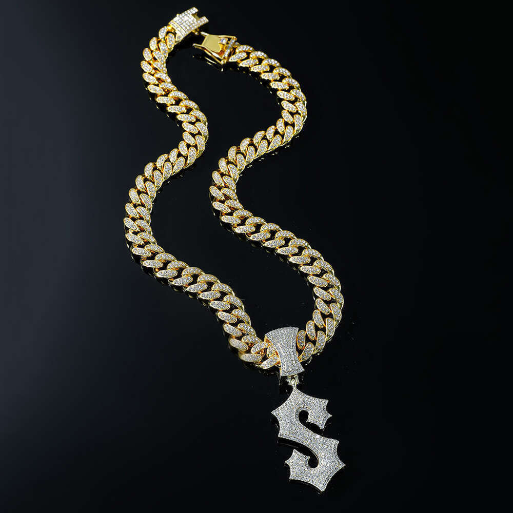 Hip Hop Style Full Dia Cuban Chain English Letter S Pendant Personalized Necklace Men's Trendy Nightclub Item