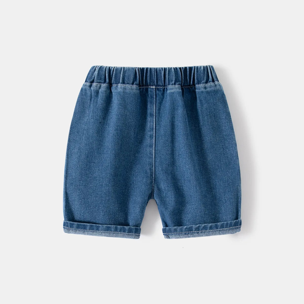 Summer Boys Fashionable Ripped Jeans Children Casual Letter Shorts 28Years Kids Elastic Waistband Denim 250303