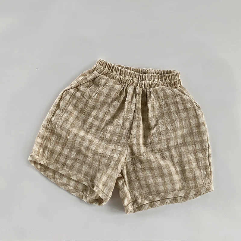Summer Children Shorts 1-8Y Boys Girls Cotton Linen Striped Plaid Short Pants Casual Trousers Toddler Wear Kids Clothes 250304
