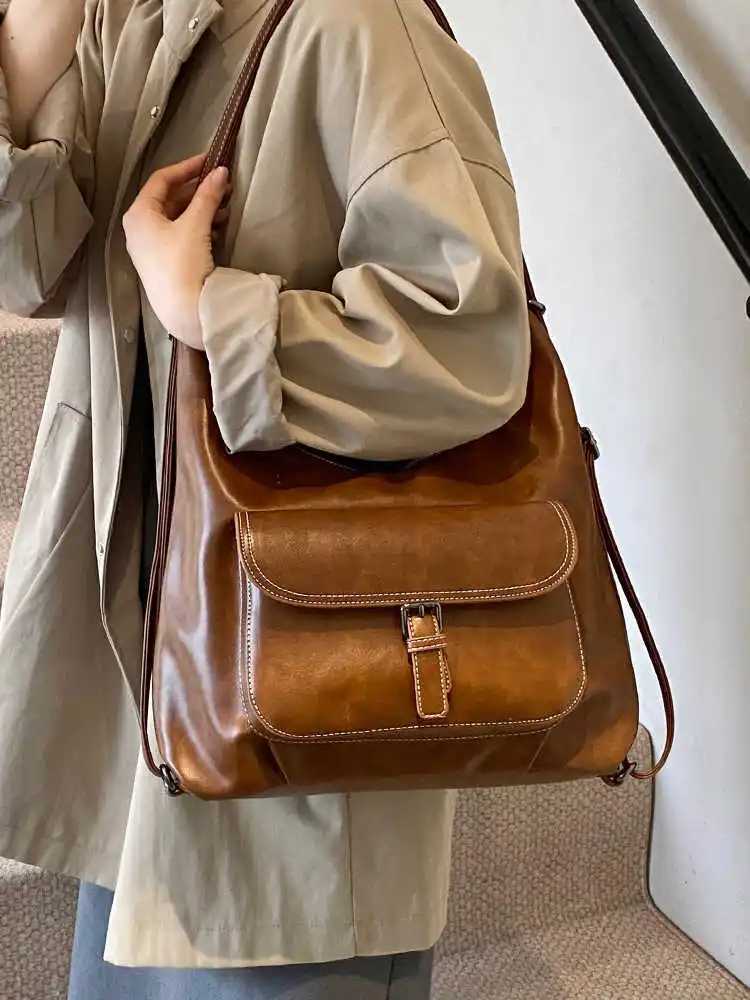 Red PU Shoulder Bag for Womens Autumn New Large Capacity Business Backpack Fashion Matching Underwear Bag Z250303