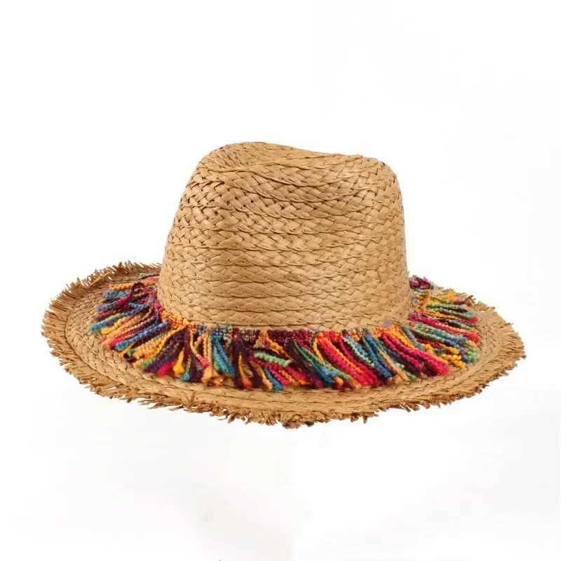 Girls Fashion Gifts MultiColored Tassel Grass Hat for Sun Shading Sun Protection Breathable Weaving Wide Brim Grass Hat GiftsXJ250304
