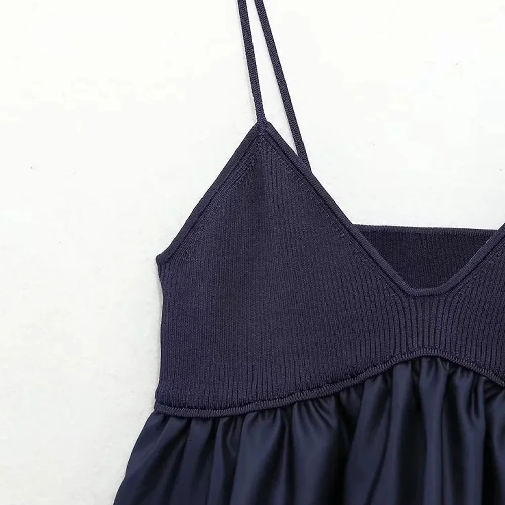 TRAF Blue Crop Top Womens Ruffle Knitted Camis Top Womens Shoulder Tight corset Top Womens No Back Tube Top 250228