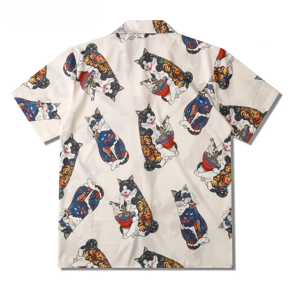 New Cat Collar Short Sleeved Men's Niche Designer Printed Shirt 2025 Summer High-quality Men's Hawaiian Retro Casual Shirt Men's Breath