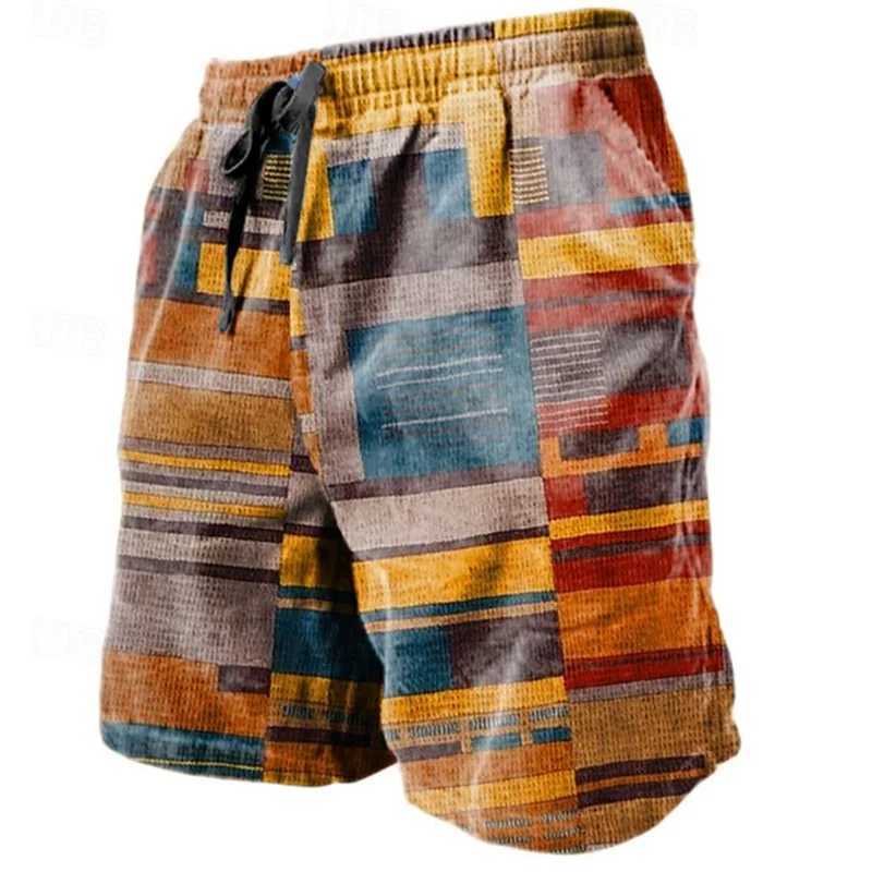 Vintage Patchwork Pattern Beach Short For Men Fashion Casual Summer 3D Fake Cloth Printed Short Pants Loose Street Swim TrunksT250304