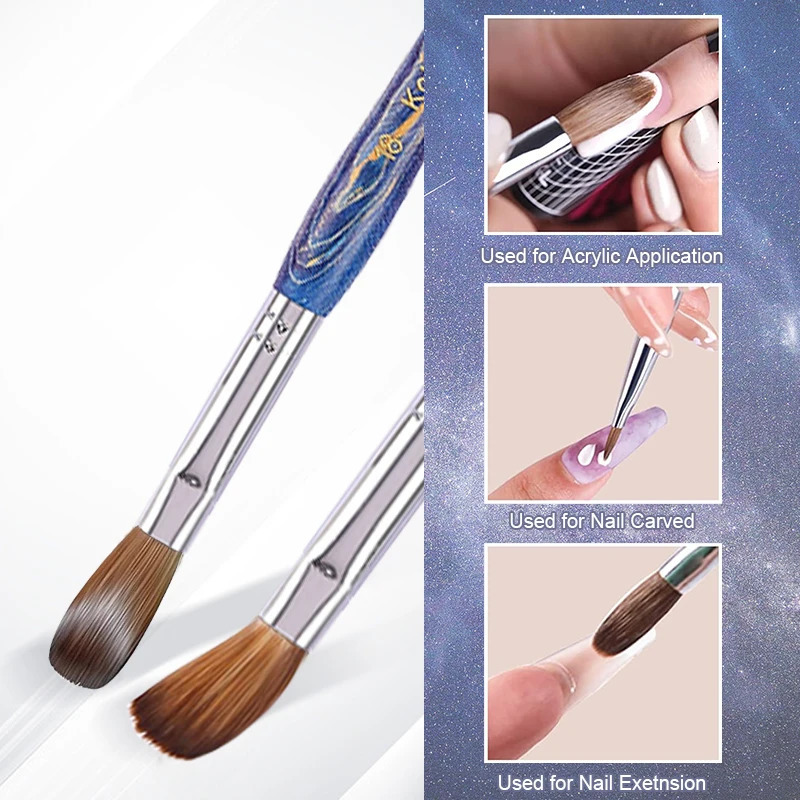 100% Pure Kolinsky Acrylic Brush UV Gel Carving Pen Brush Liquid Powder DIY Nail Drawing Crimped Wood Nail Art Brush 10-18 250304